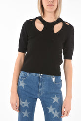 Short-sleeved Cut-out Detail Cotton Blend Top